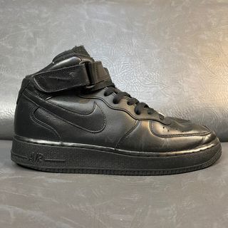 Nike Air Force 1 (sz42,5) Mid Triple Black Sepatu Second Original