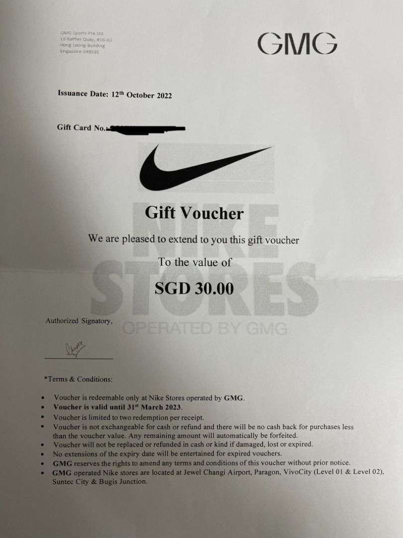 Nike Voucher 60 Tickets Vouchers Store Credits on