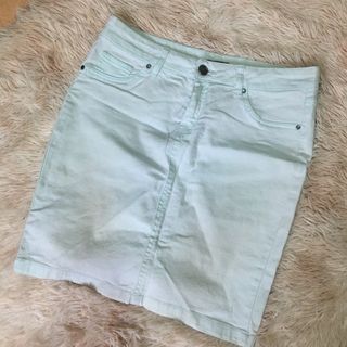 Pastel mint green denim skirt