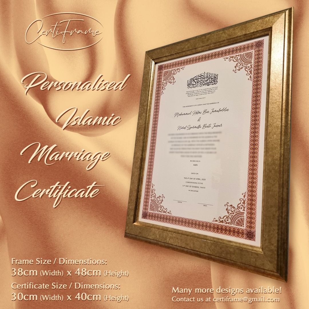 Personalised Islamic Wedding Certificate (A3 Size) Furniture Home