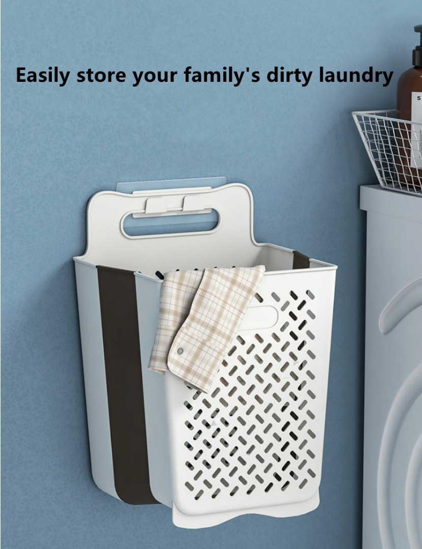 Plastic Collapsible Hanging Laundry Basket with Carry Handle, Space