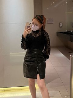 Pleather skirt with slit