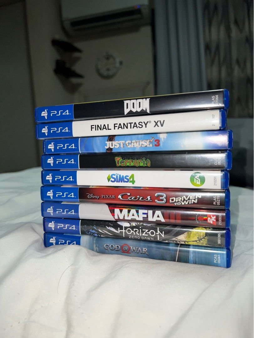 PS4 Games (Category: PlayStation) located in Mandaluyong City. Submitted by okidokismokiroki (Listing ID 1223136149, Image 1). Description: DOOM - 750 FINAL FANTASY XV - 1000 JUST CAUSE 3 - 750 TERRARIA - 750 CARS 3 - 500 MAFIA 3 - 750 HORIZON ZERO DAWN - 1250 GOD OF WAR - 1250 BUY ALL 5000.