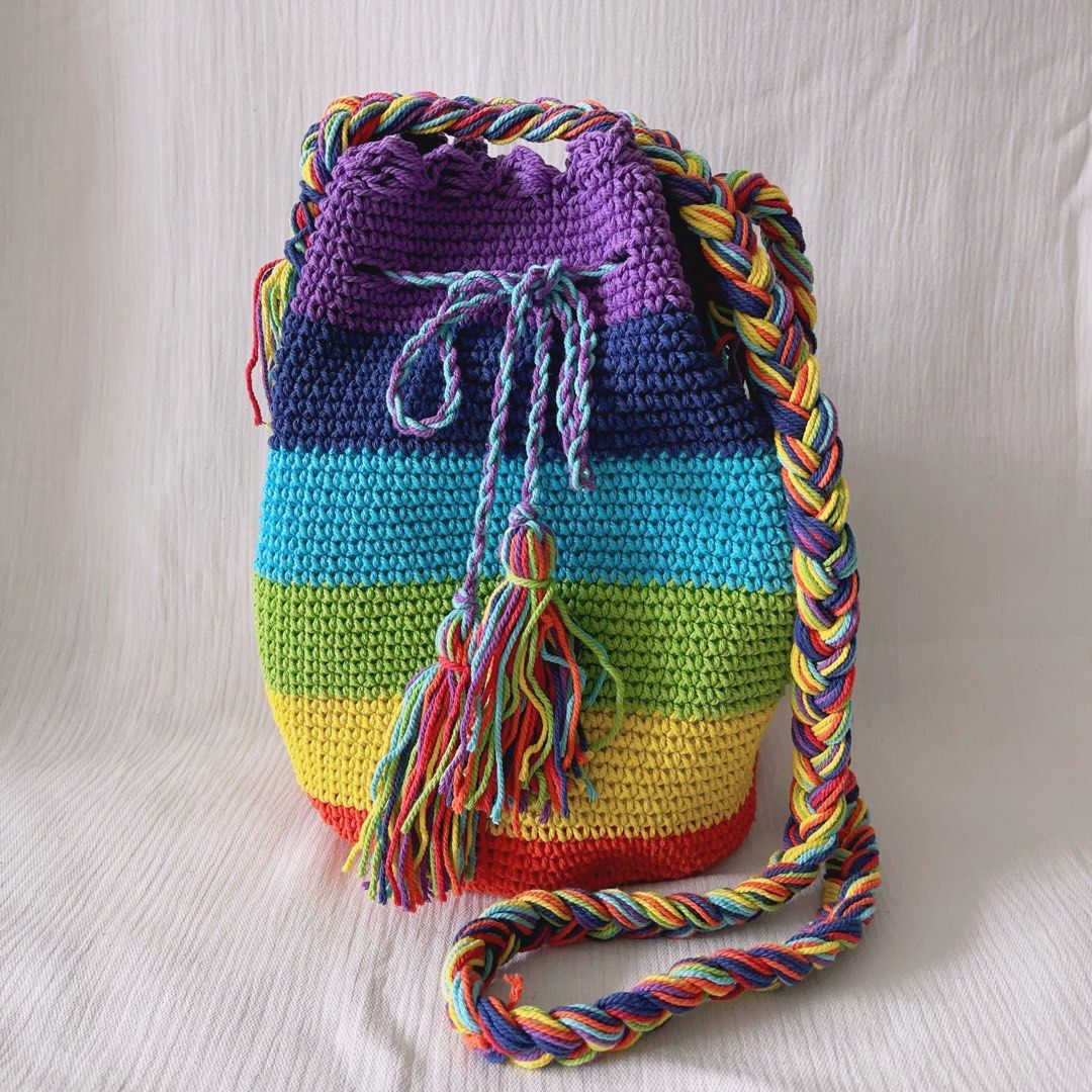 Rainbow bucket top bag