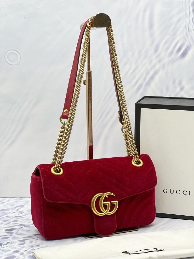RAYA SALE GUCCI GG MARMONT SMALL VELVET LEATHER SLING BAG FULL SET