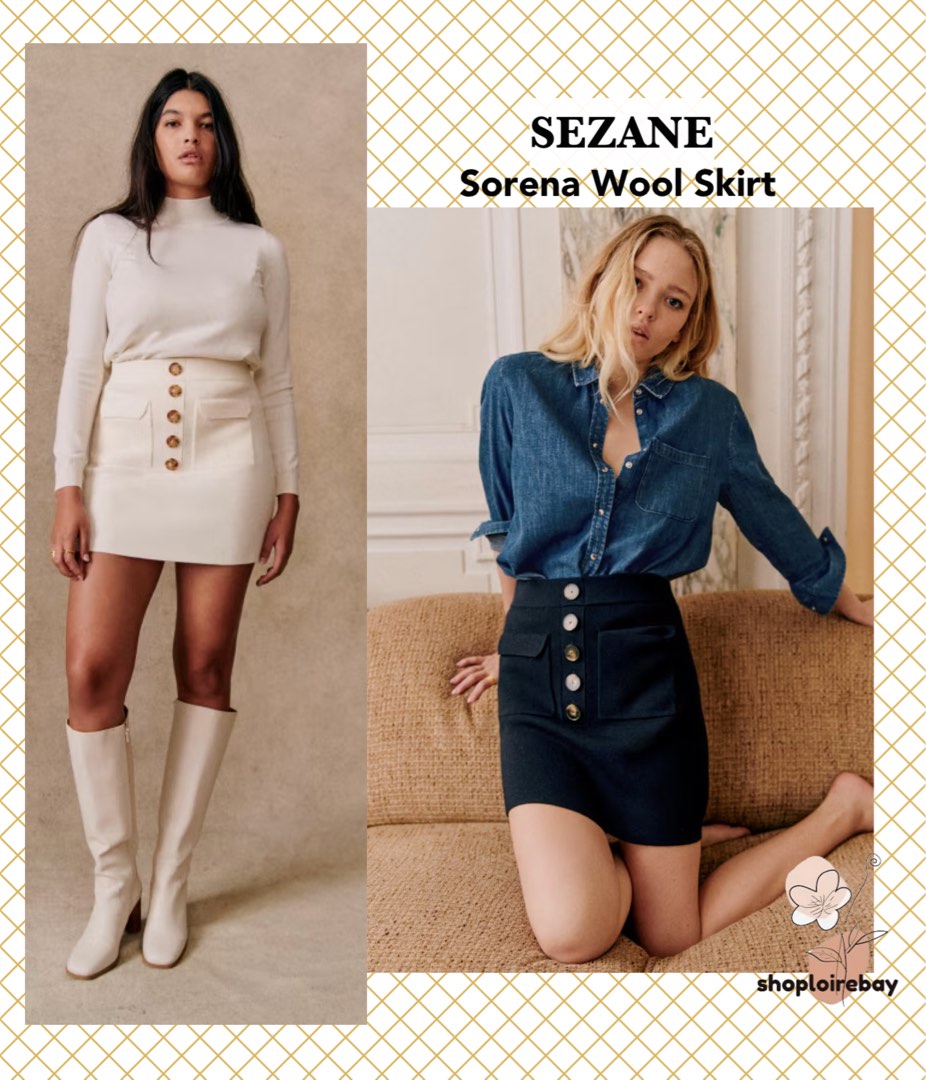 SEZANE Sorena wool skirt Ercu white black, Women's Fashion