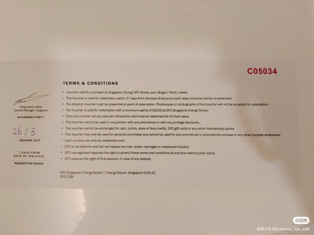 SGD50 gift voucher at Changi airport DFS, Tickets & Vouchers, Vouchers