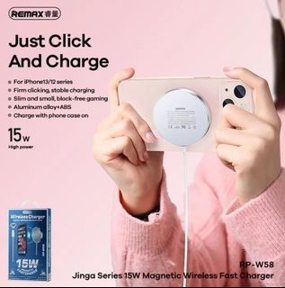 (SPECIAL SALE) REMAX 15W Magnetic Super Mini Fast Charger, Wireless Charger Magsafe  with Type-C Cable For iPhone and Magnetic or Non Magnetic Phone Devices like Samsung Oppo Huawei Xiaomi