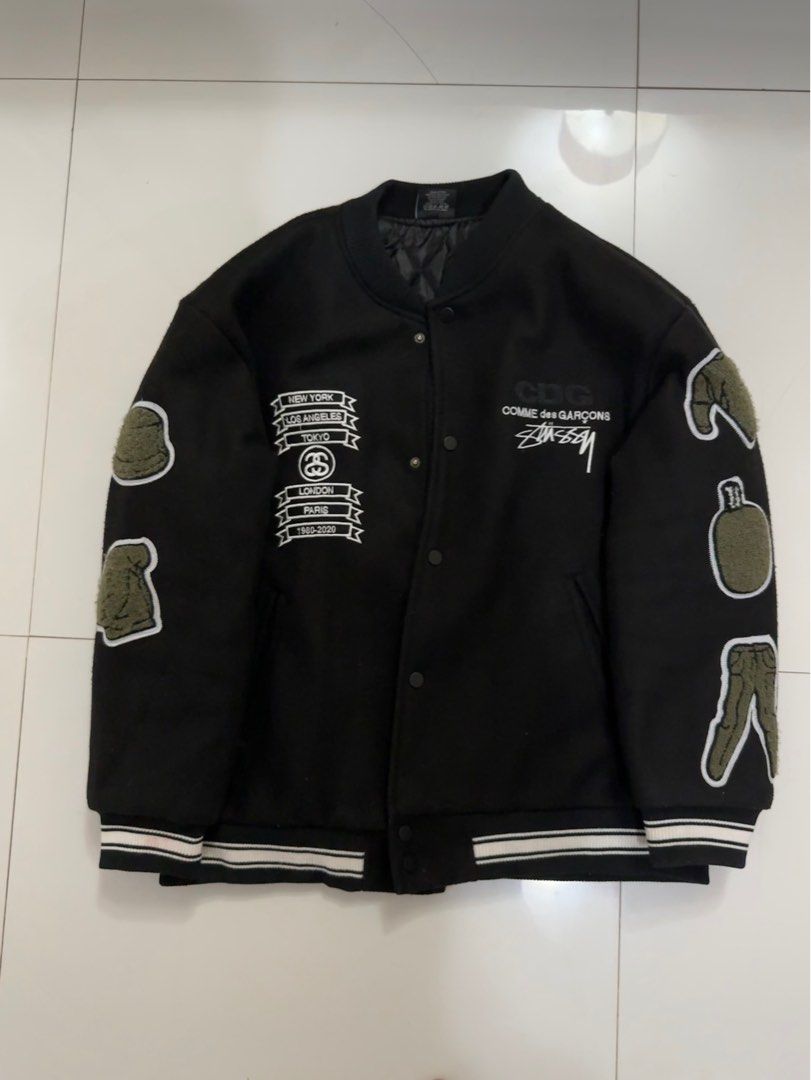 CDG X Stussy Varsity Jacket 黒XL 美USED-