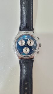 Swatch Leather Watch | Teal | Turquoise | Water-Resistant | Blue, Green | Black Leather Strap | Strap Buckle | Men | Women | Unisex