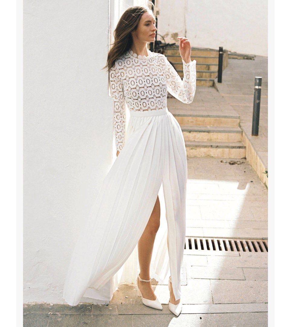 Pleated crochet floral maxi dress self portrait clearance
