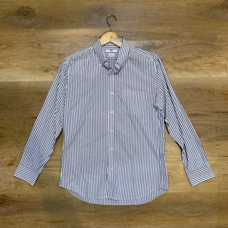 Uniqlo LS Shirt Stripe Kemeja Putih Biru L Slim Fit