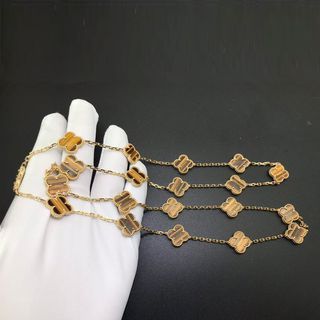 Van Cleef & Arpels Vintage Alhambra 18K Yellow Gold 20 Motifs Tiger's Eye Long Necklace VCARD39900