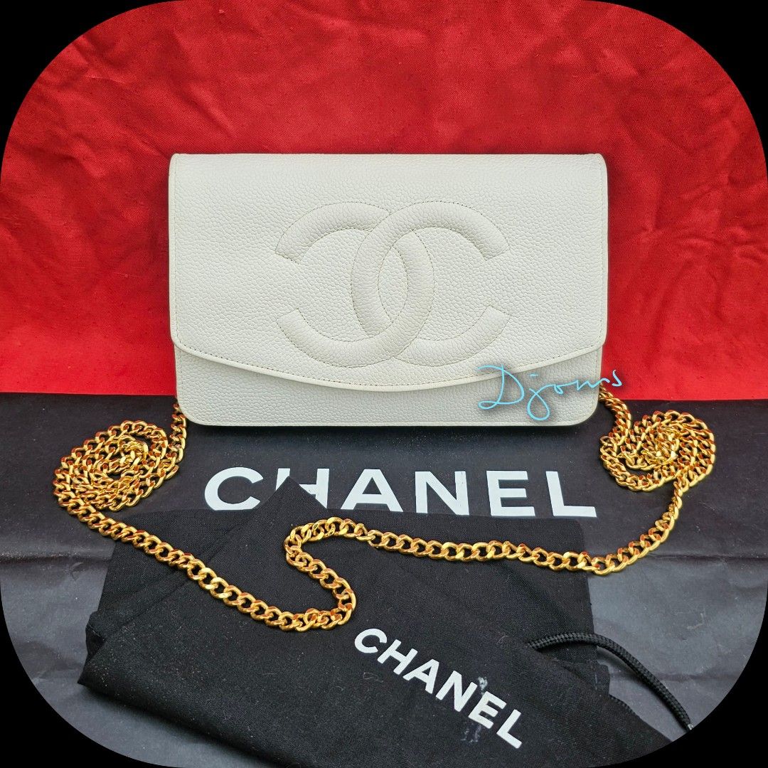 🛑Vintage Chanel White Timeless CC Caviar Woc Wallet Chain Sling