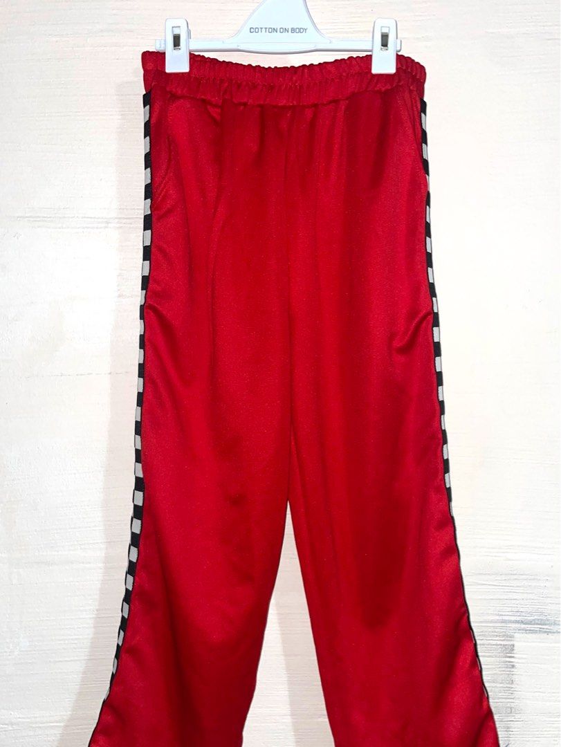 Red checkered track new arrivals pants