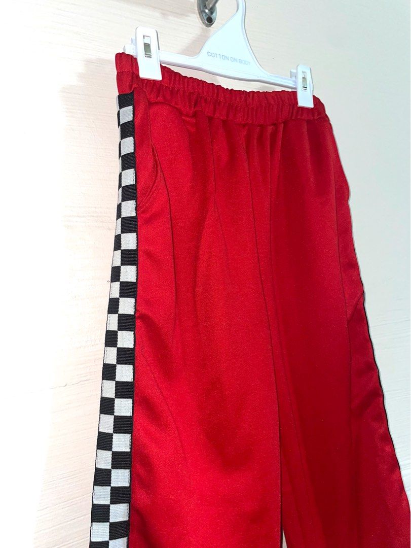 Red checkered track new arrivals pants