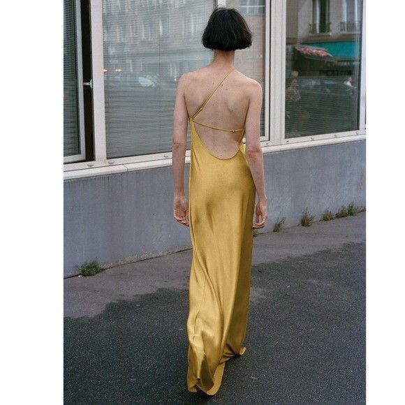 Zara asymmetric satin dress in yellow gold Women s Fashion