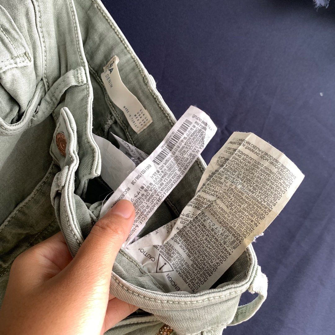 Zara sage green jeans pants, Fesyen Wanita, Pakaian Wanita, Bawahan di