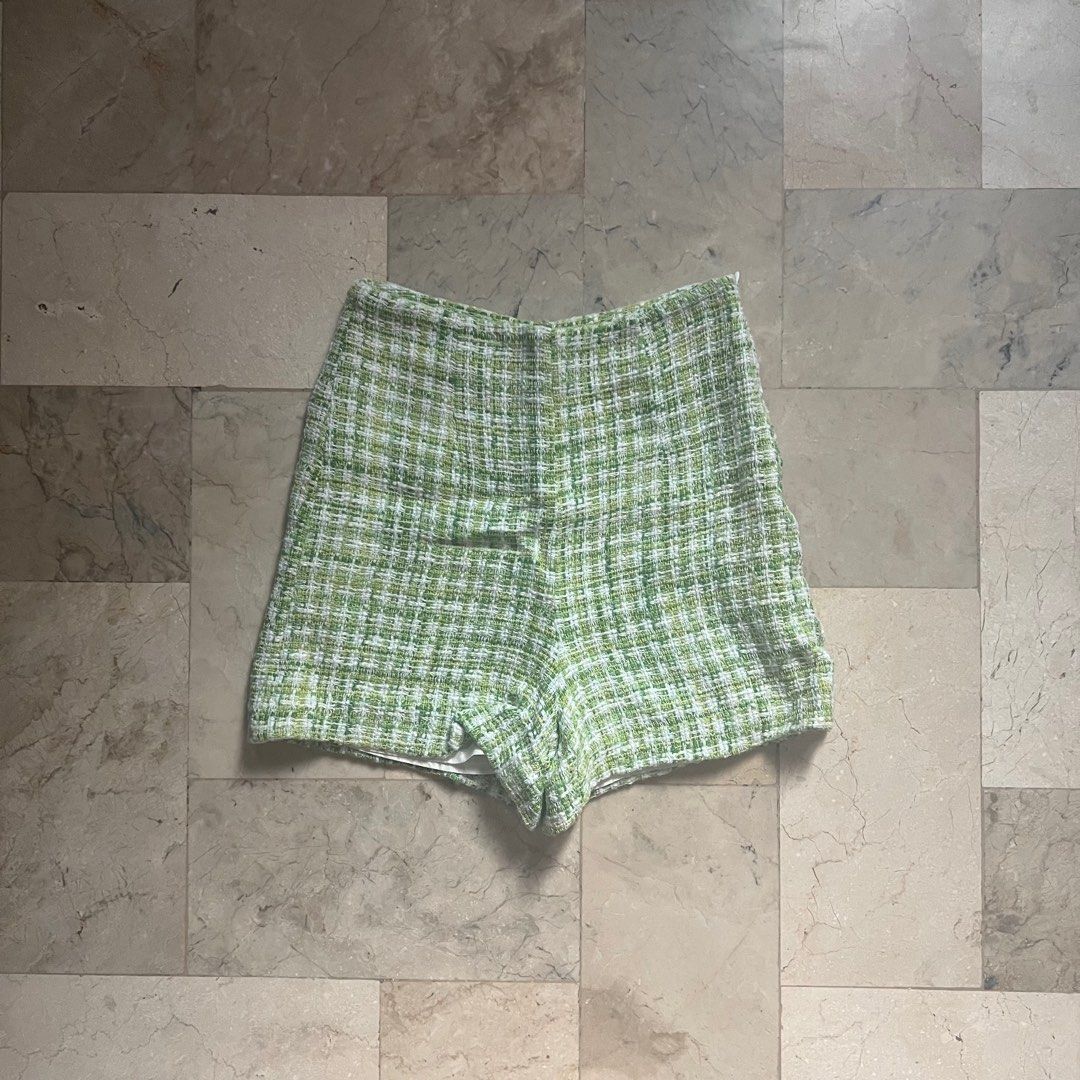 Zara green tweed hotsell shorts