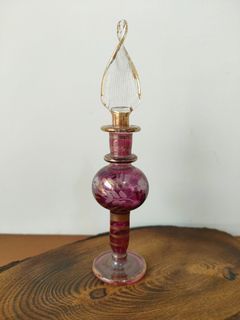 早期收藏 紫紅玻璃沾式香水瓶 玻璃瓶擺飾 一輪插花瓶