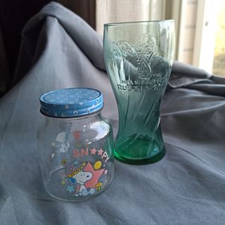史努比 老物玻璃罐 +2018世足玻璃杯