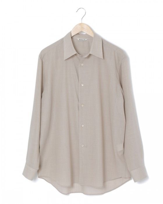 二手) AURALEE / SHEER WOOL SILK SHIRTS 3號米色日系寬版襯衫寬鬆透視