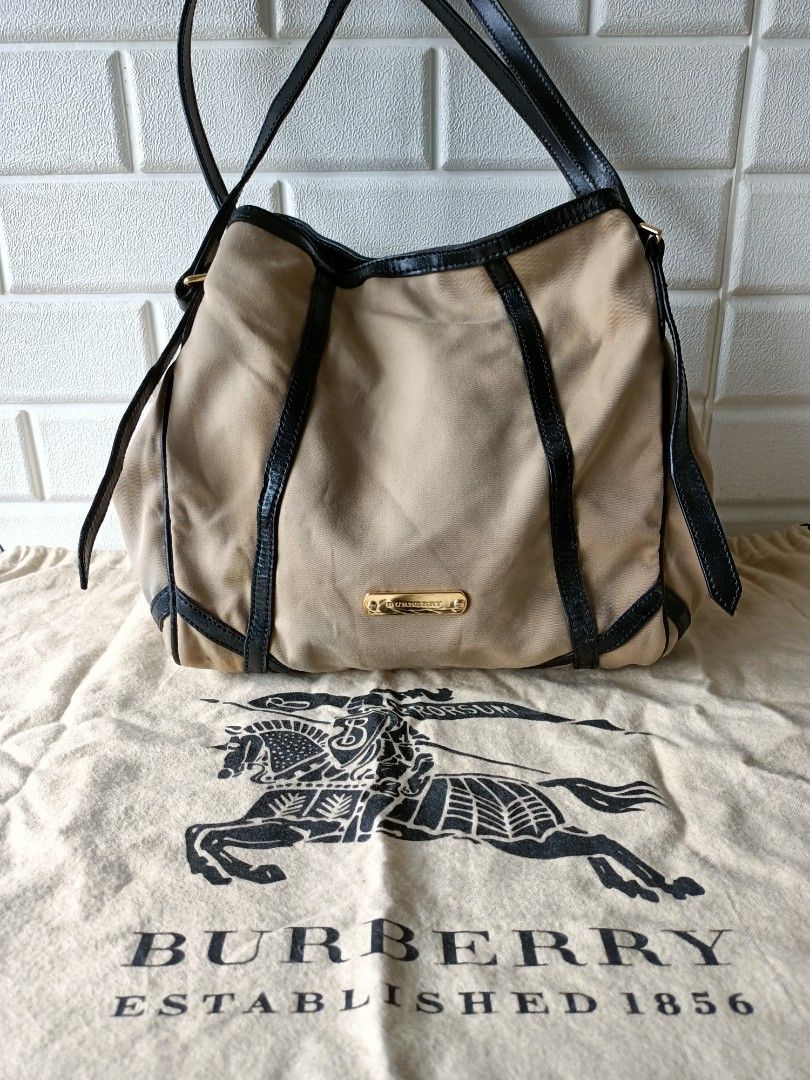AUTHENTIC BURBERRY KHAKI/BLACK CANVAS & LEATHER HOBO BAG, Luxury, Bags &  Wallets on Carousell