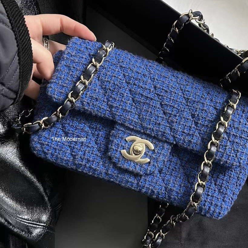 Authentic Chanel Blue Tweed Mini Flap Bag Gold Hardware, Luxury, Bags &  Wallets on Carousell