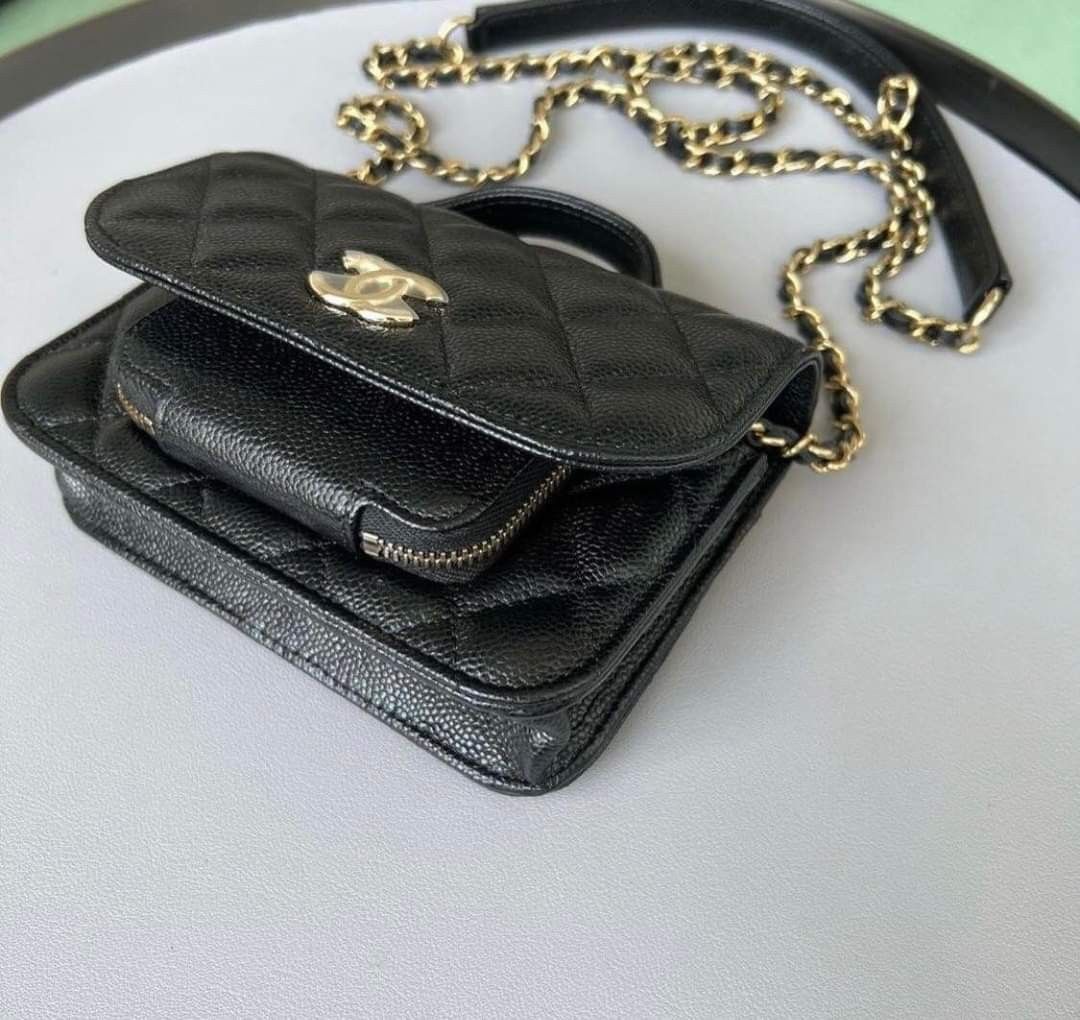 Authentic Chanel Business Affinity Wallet On Chain in Black Caviar