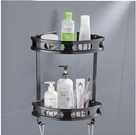 Bathroom Aluminum Dual Tier Wall Mounted Type Bathroom Storage Rack 2 ...