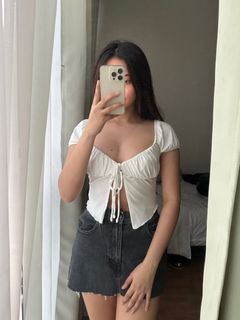 Bershka White Front Tie Top