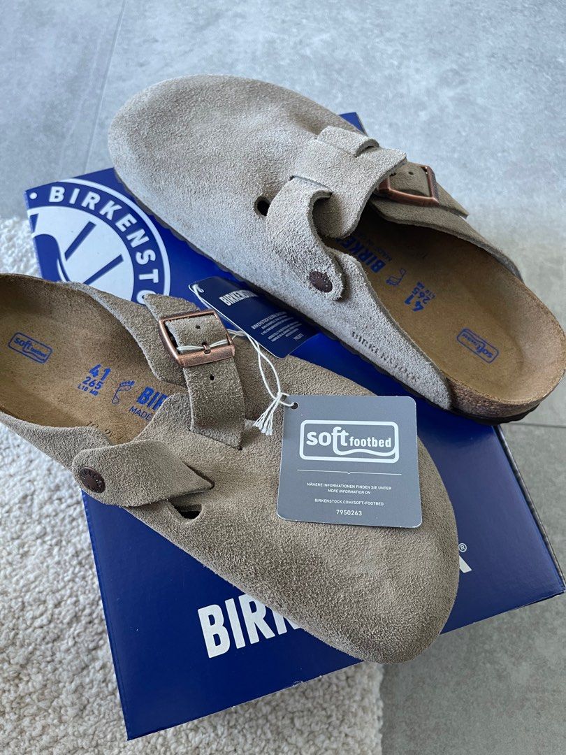 Birkenstock Boston Taupe Suede SFB Men s Fashion Footwear
