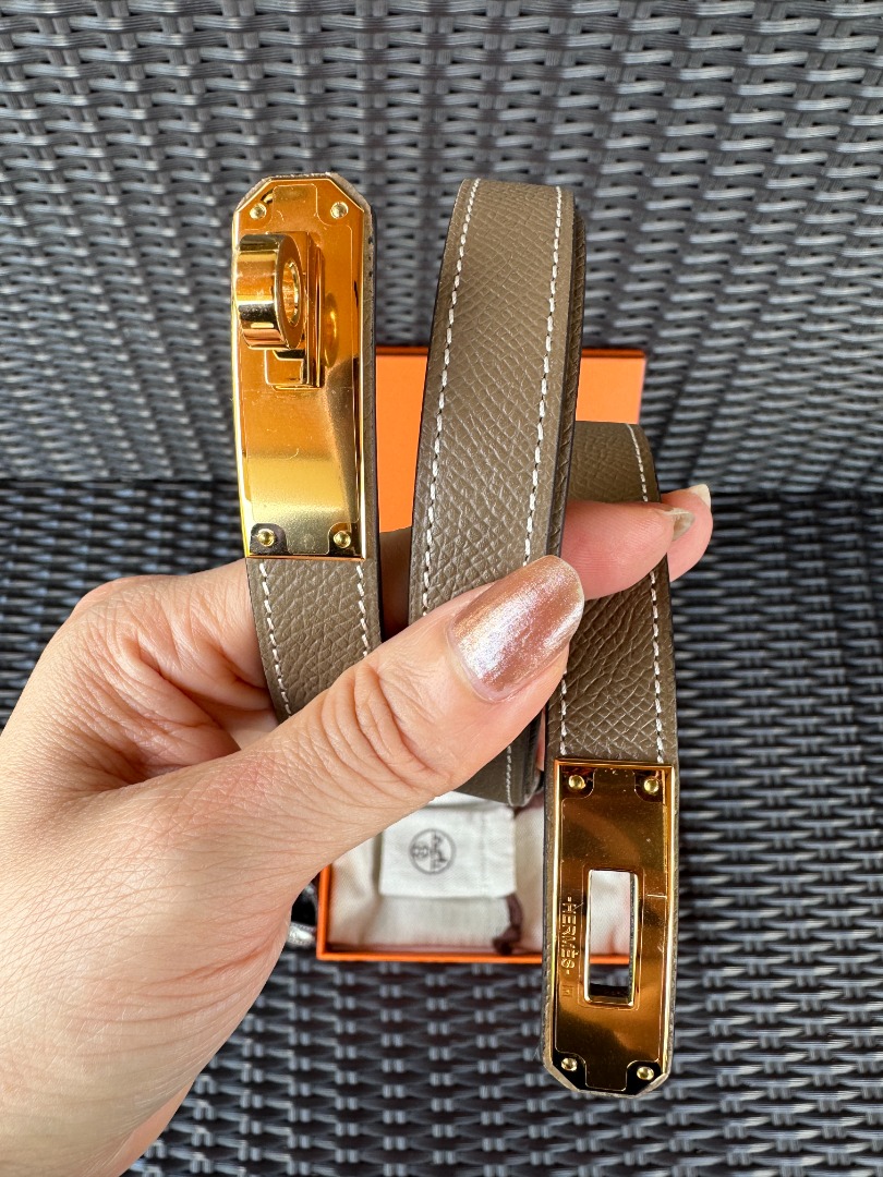BNIB Hermes Kelly Belt Etoupe Epsom GHW (Full Set Original Receipt