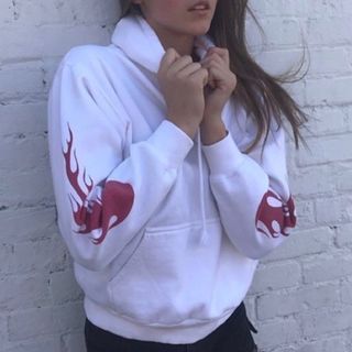 Brandy Melville Christy Flames Hoodie in White