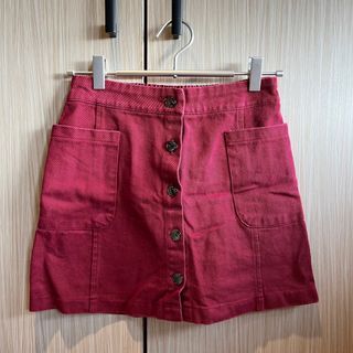 caco紅色牛仔排扣短裙