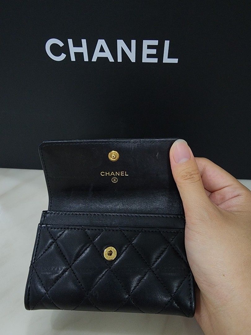 Authentic Chanel Classic Card Holder Medium Wallet Black Lambskin Woc