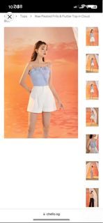 Chello Mae pleated frills and flutter top - cloud blue