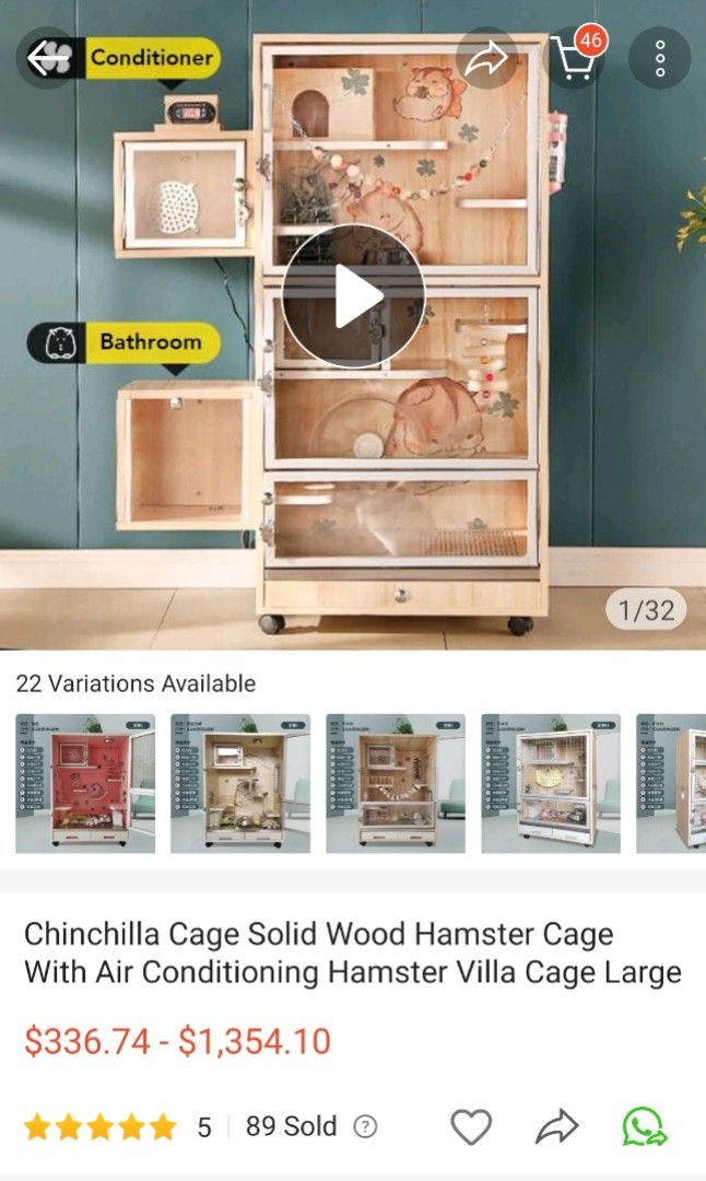Chinchilla cage with glass display and aircon, Pet Supplies, Homes