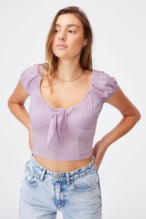 COTTON ON SALLY SWEETHEART SHORT puff puffy tied SLEEVe 2 WAY CROP TOP LILAC summer beach beachwear shein