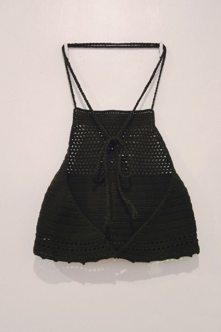 Ivy Crochet Top (Category: Sleeveless) located in Sariaya. Submitted by tangledhook (Listing ID 1223362485, Image 3). Description: • 100% unmercerized soft cottorn yarn in fatigue •low-cut back •partly mesh •stretchable • halter top • worn once, pls scan qr to view.