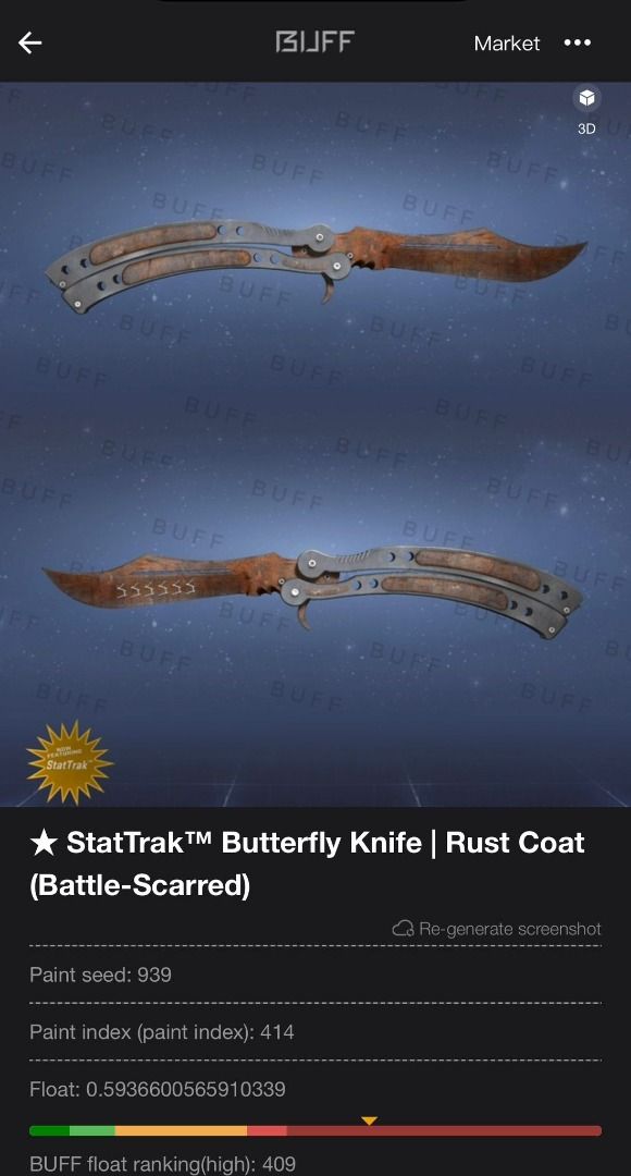 CSGO Butterfly Knife Rust Coat, Video Gaming, Video Games, Others on Carousell