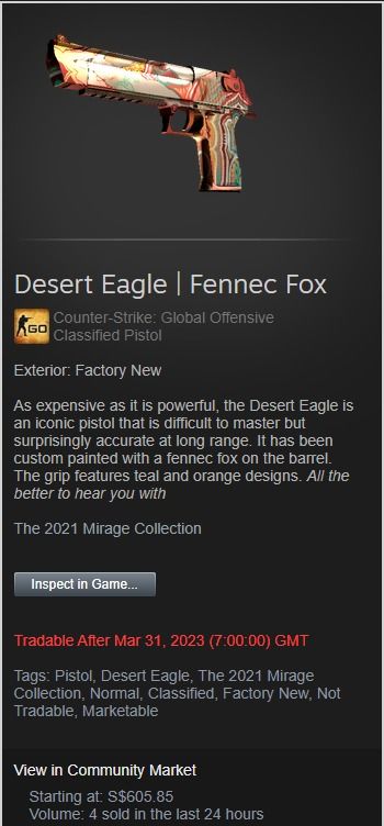 CSGO Desert Eagle Fennec Fox FN, Video Gaming, Gaming Accessories, In