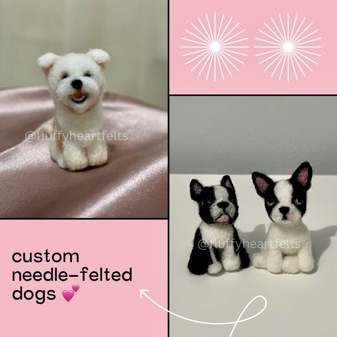 Custom needle-felted dog/plush/craft (Category: Plushies & Soft Toys) located in Santa Rosa. Submitted by ihdstyles (Listing ID 1223283572, Image 3). Description: Opening up commissions for custom needle-felted cuties 💕 - Handmade with wool - Approximately 2.5 inches in height - Price starts at 2,299 and may vary according to details and specs - Three weeks processing time - Perfect keepsake/gift for animal lovers & all things cute! ♥️ Check out