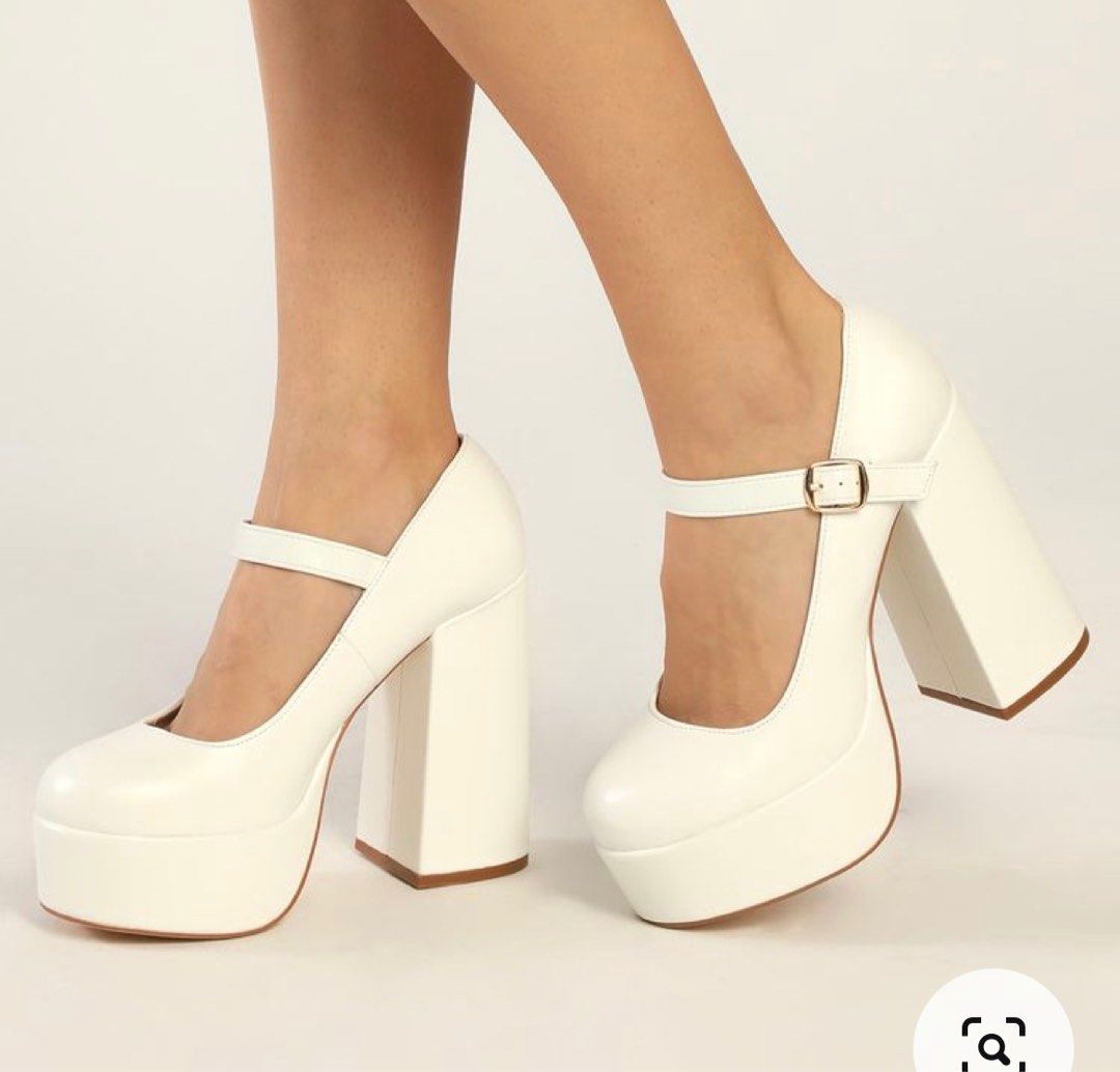 cute white platform heels show 白色平底高跟鞋, 女裝, 鞋, Loafers - Carousell