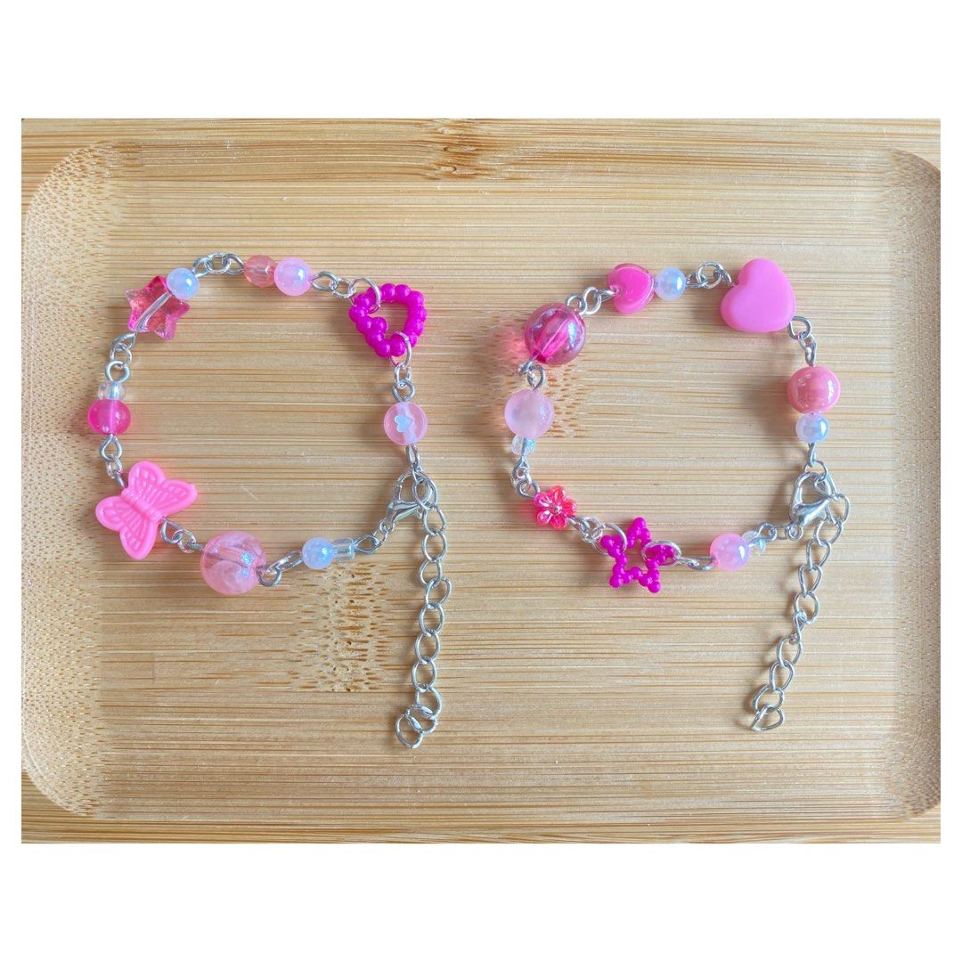 🫶🏼clay bead bracelet! With Pink Clay Beads Gold Beads And A Heart  Charm!🤍