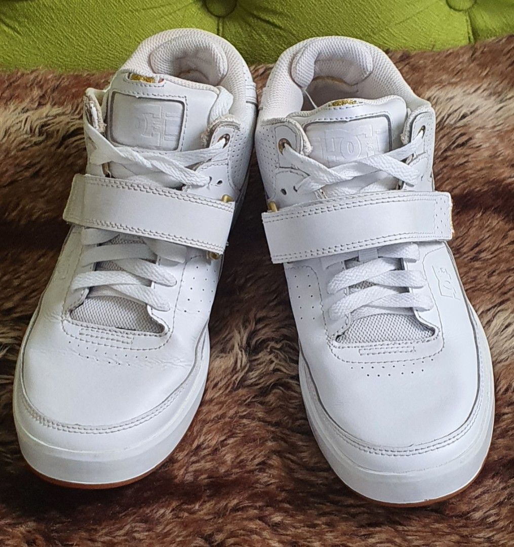 DC Shoes RDX Mid Rob Dyrdek White Gold Leather Strap Sneakers