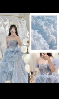 Elegant design blue dinner gown