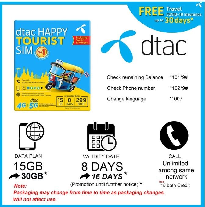 eSIM dtac (Thailand) HAPPY Tourist 299 SIM - Unlimited Data for 8 days (Category: Sim Cards) located in Singapore. Submitted by isimtravel (Listing ID 1223375302, Image 3). Description: Looking for unlimited internet during your trip to Thailand? Our eSIM from DTAC offers 8 days of unlimited internet with 15GB of max speed data and 15 baht call credit, all for just SGD9.50 nett. With no need to turn on data roaming and no registration required, i