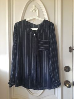 FREE NM - V Neck Striped Button Down Long Sleeve