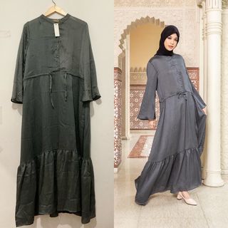 Gamis Abaya Hijebenka eridina pleats dress grey